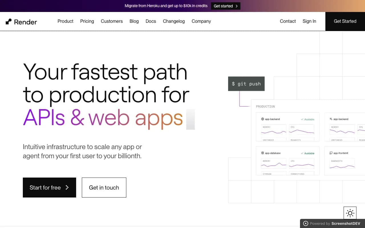 render.com in light mode
