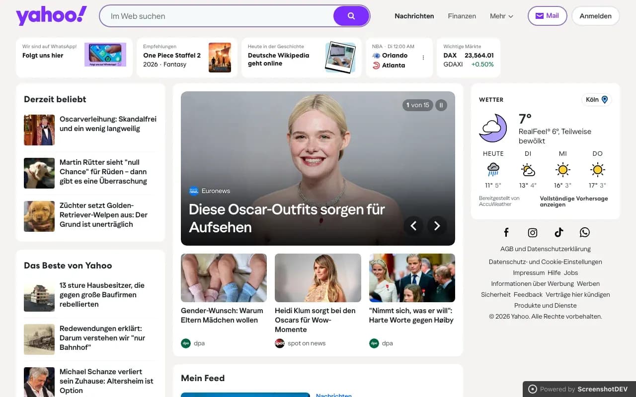 Yahoo fully clean, no ads or banners