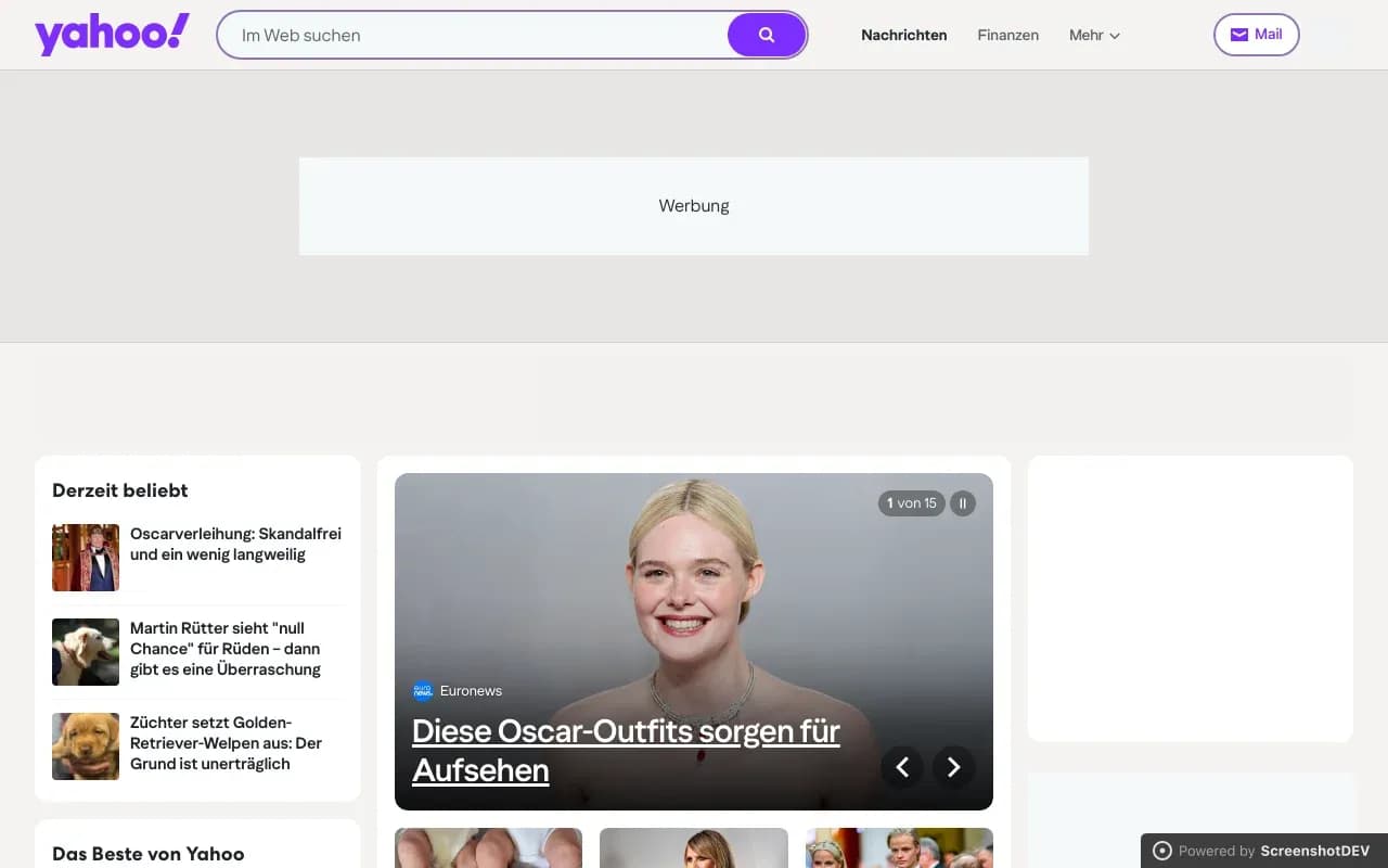 Yahoo with only cookie banners blocked